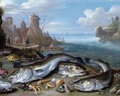 简 凡 凯塞尔 : Harbour Scene with Fish